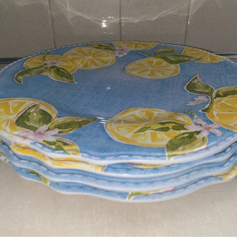 Nicole Miller Melamine Lemon Print Dinner Plates Set‎ Of 4